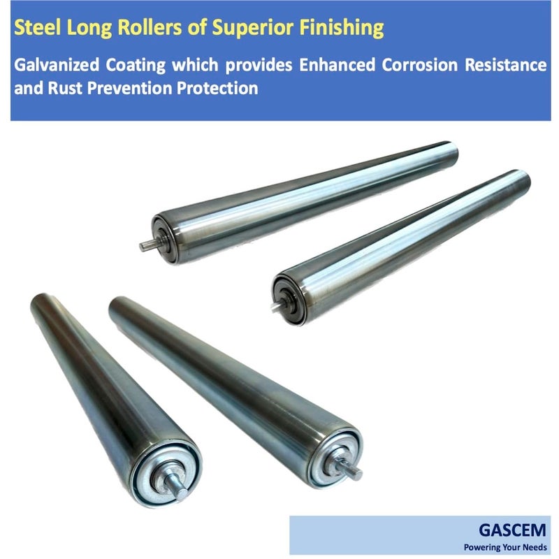 Gascem Set of 2 Durable Galvanized Steel Conveyor Rollers, each 16” in BF Length & 1.5” in Diameter | 1/4" Axle Diameter | Replacement Steel rollers for Roller Conveyor Systems, Roller Stands - Image 3
